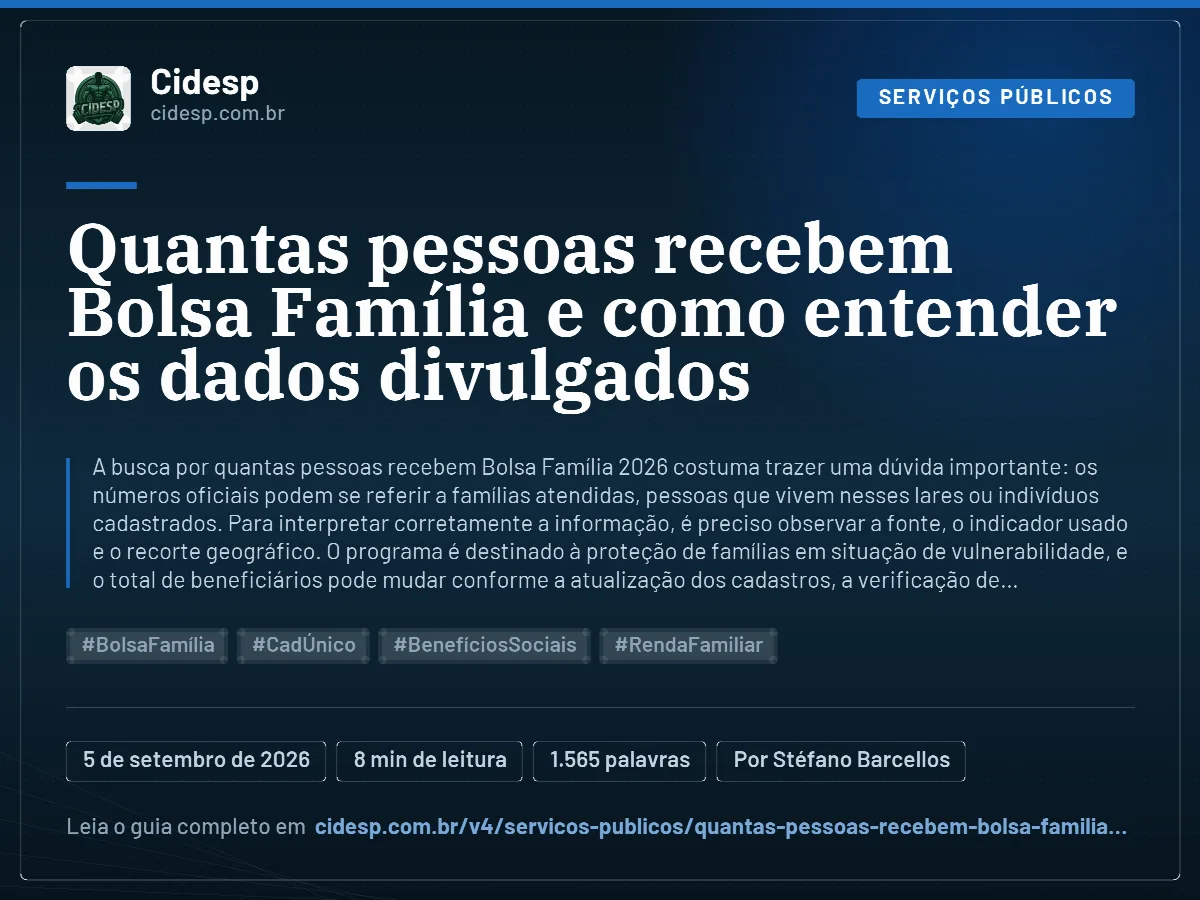 Cartão do artigo “Quantas pessoas recebem Bolsa Família e como entender os dados divulgados”, com resumo, data de publicação e endereço da página.
