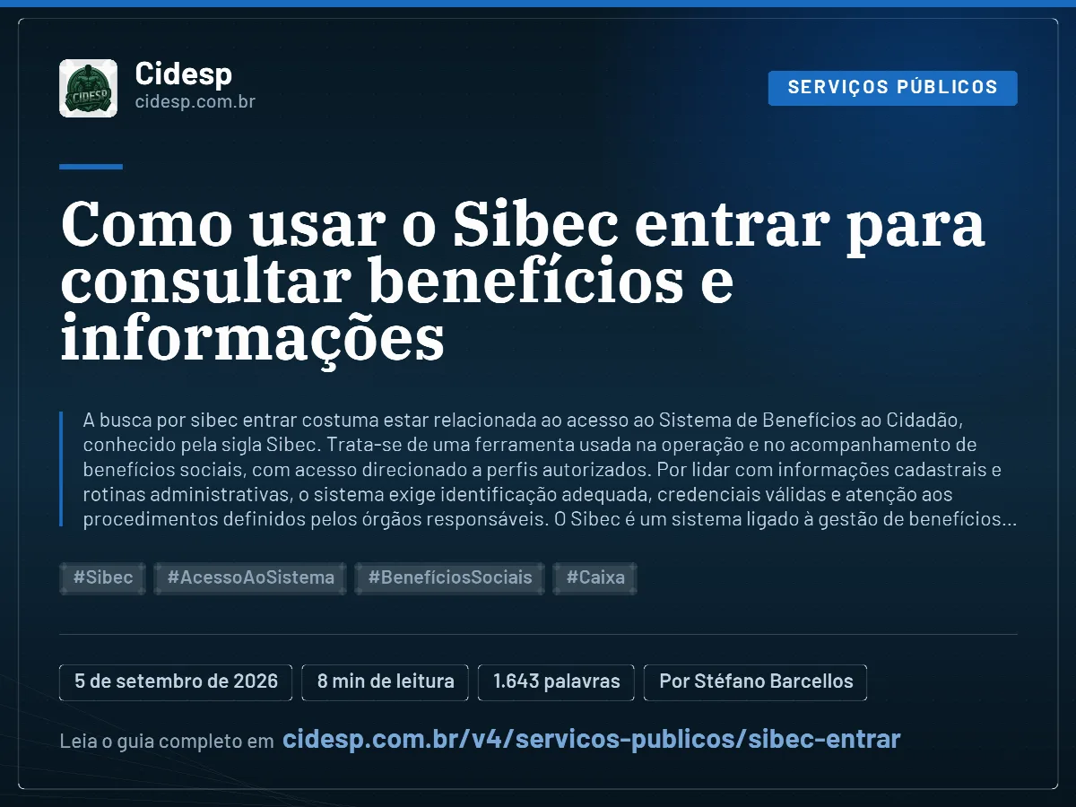 Cartão do artigo “Como usar o Sibec entrar para consultar benefícios e informações”, com resumo, data de publicação e endereço da página.