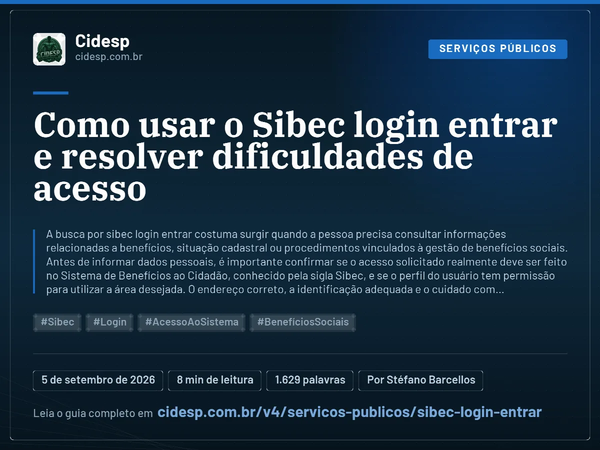 Cartão do artigo “Como usar o Sibec login entrar e resolver dificuldades de acesso”, com resumo, data de publicação e endereço da página.