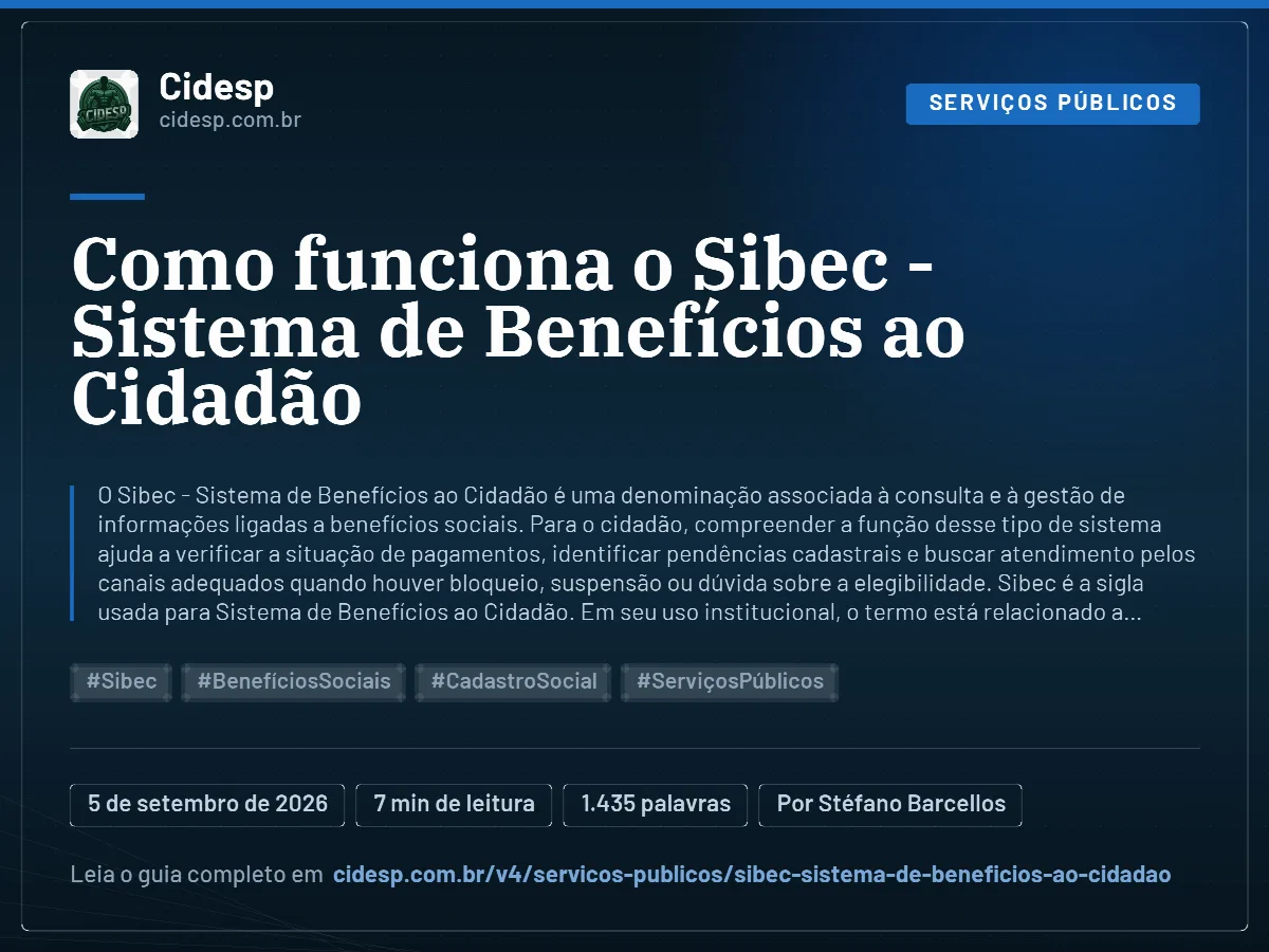 Cartão do artigo “Como funciona o Sibec - Sistema de Benefícios ao Cidadão”, com resumo, data de publicação e endereço da página.