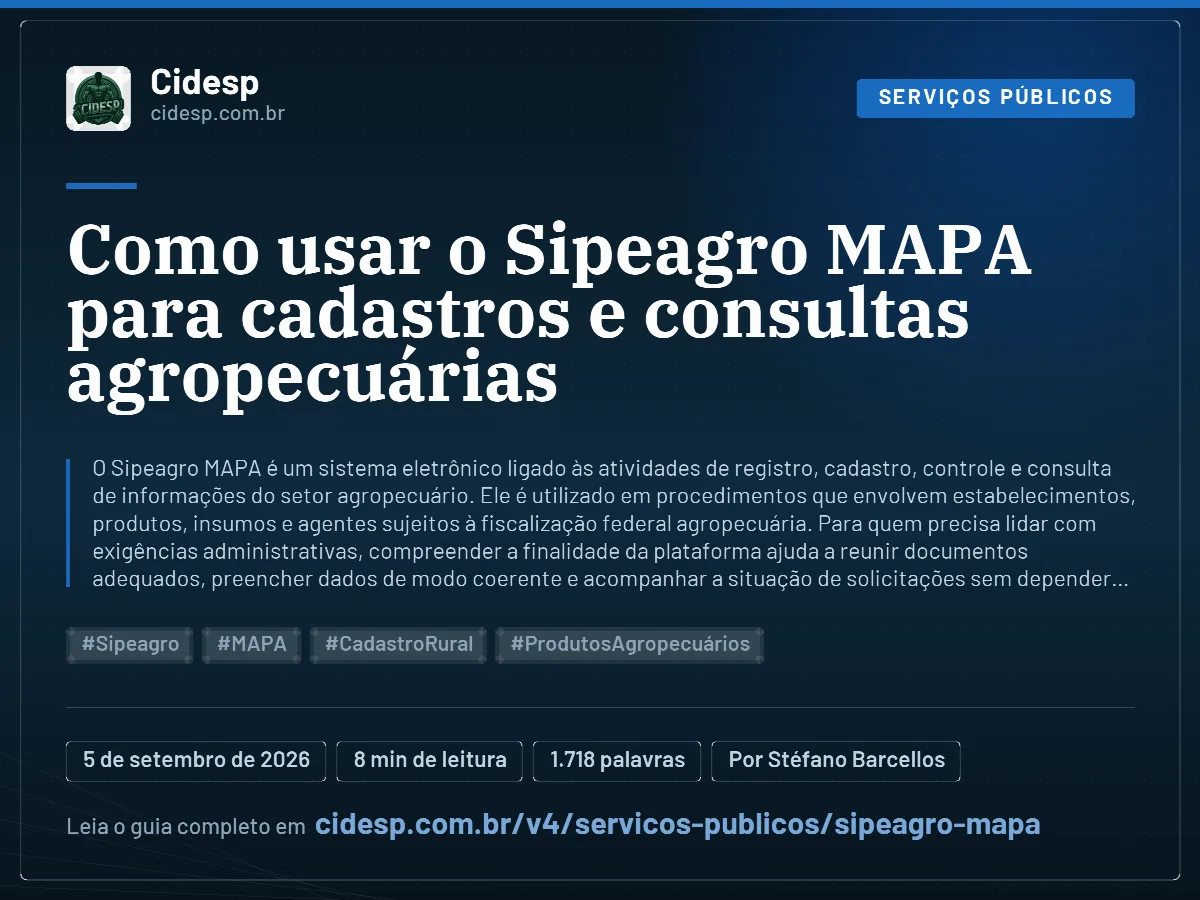 Cartão do artigo “Como usar o Sipeagro MAPA para cadastros e consultas agropecuárias”, com resumo, data de publicação e endereço da página.