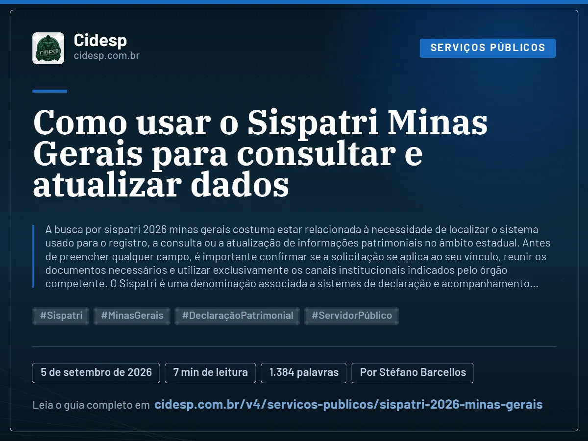 Cartão do artigo “Como usar o Sispatri Minas Gerais para consultar e atualizar dados”, com resumo, data de publicação e endereço da página.