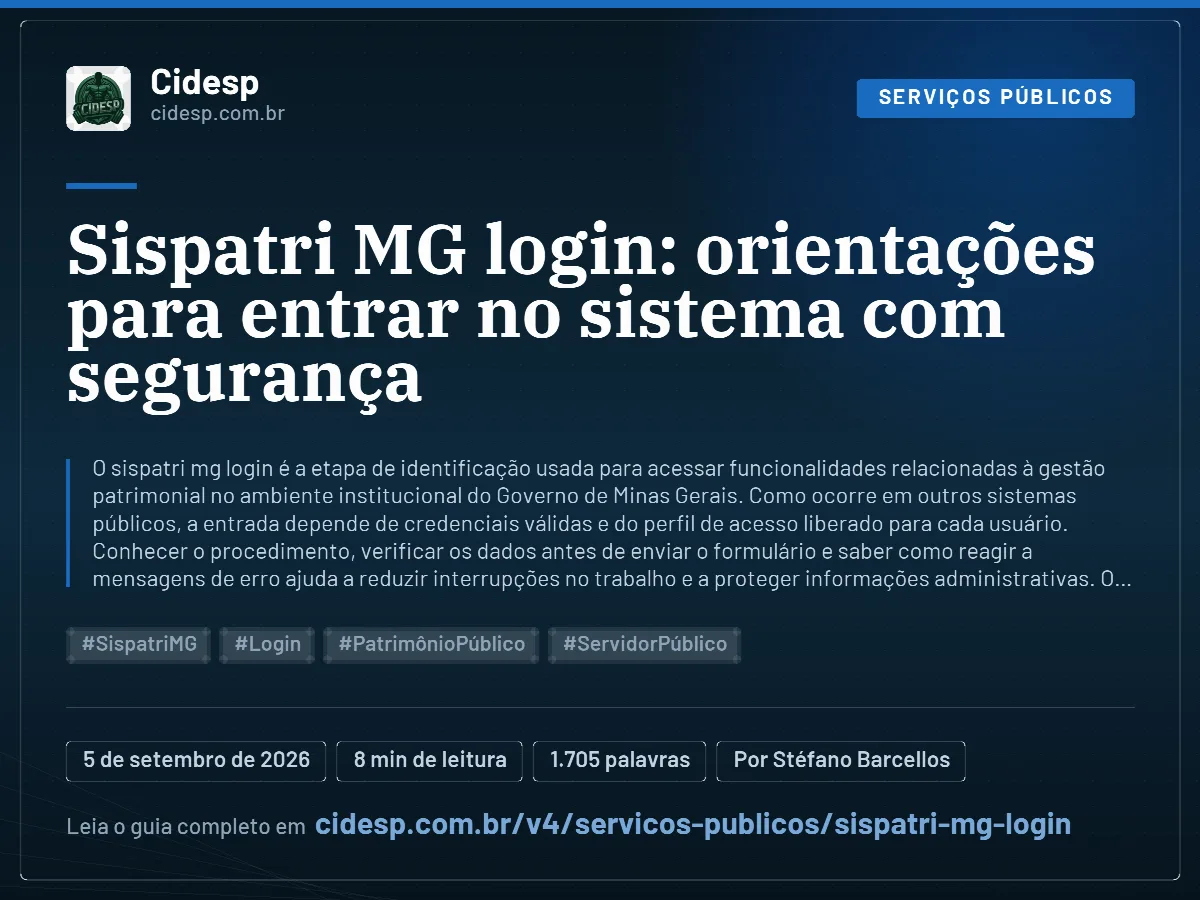Cartão do artigo “Sispatri MG login: orientações para entrar no sistema com segurança”, com resumo, data de publicação e endereço da página.