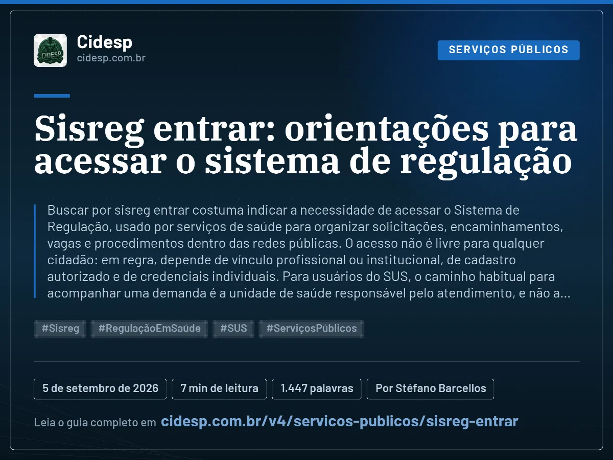 Cartão do artigo “Sisreg entrar: orientações para acessar o sistema de regulação”, com resumo, data de publicação e endereço da página.