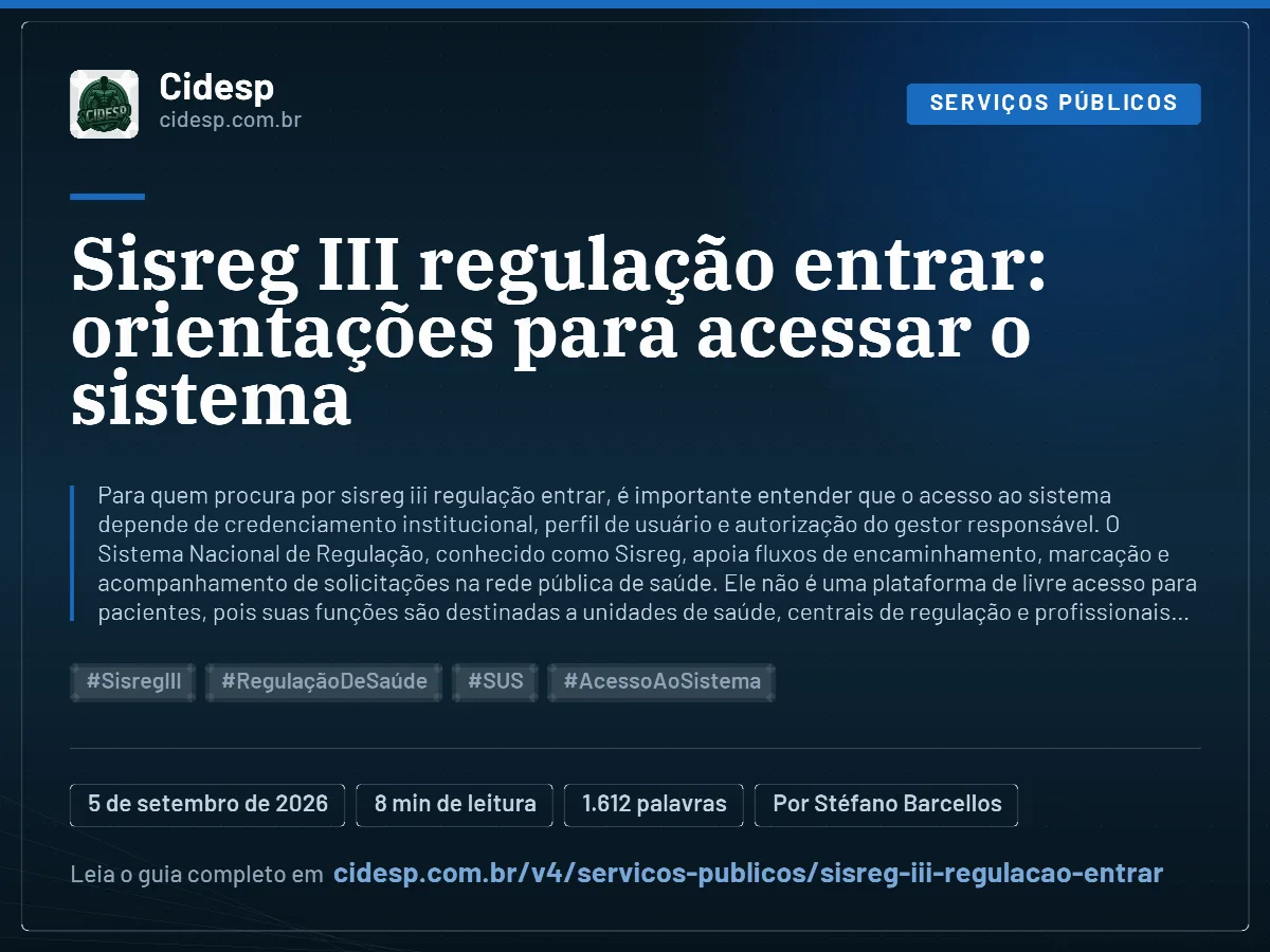 Cartão do artigo “Sisreg III regulação entrar: orientações para acessar o sistema”, com resumo, data de publicação e endereço da página.