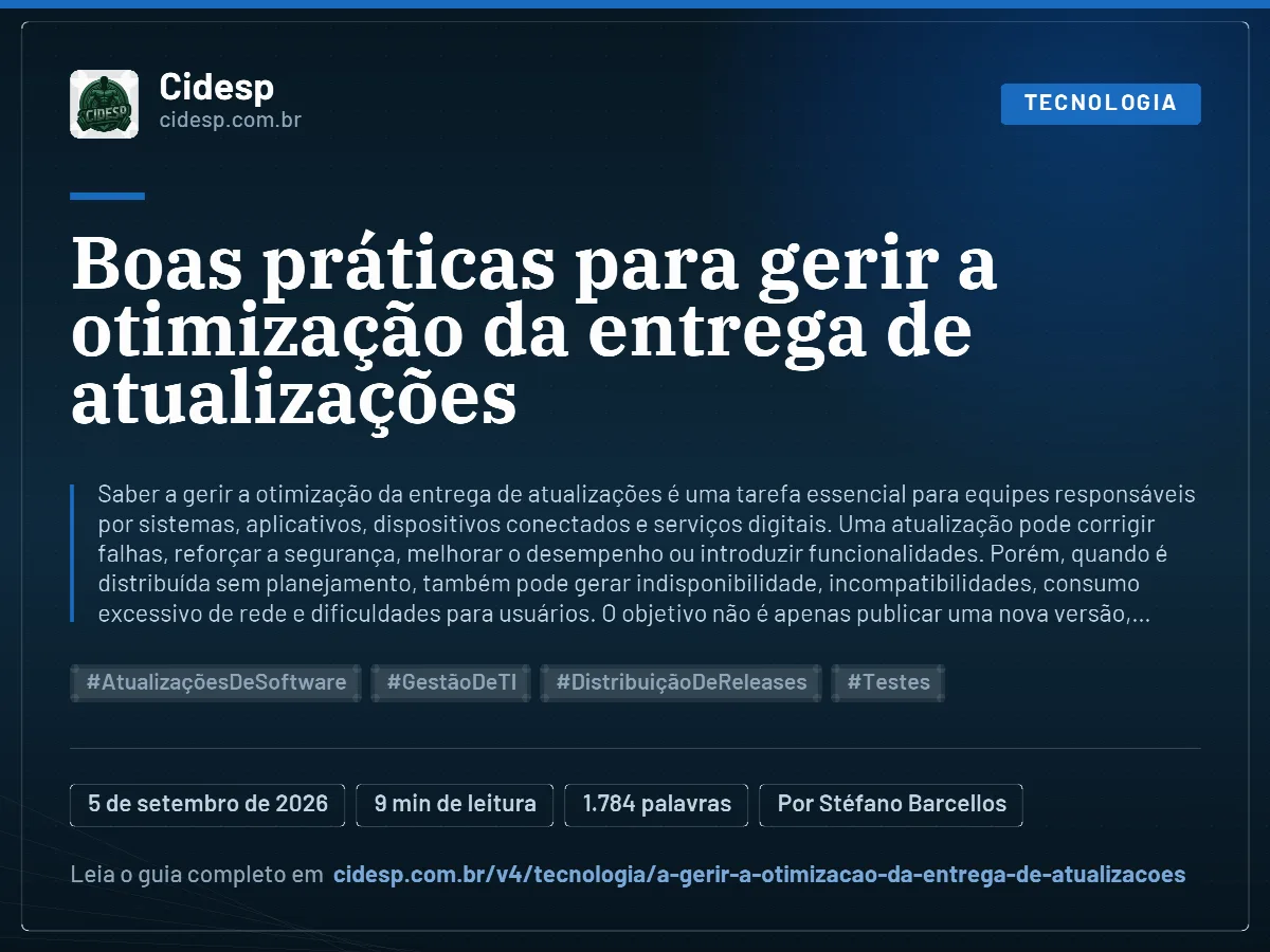 Cartão do artigo “Boas práticas para gerir a otimização da entrega de atualizações”, com resumo, data de publicação e endereço da página.
