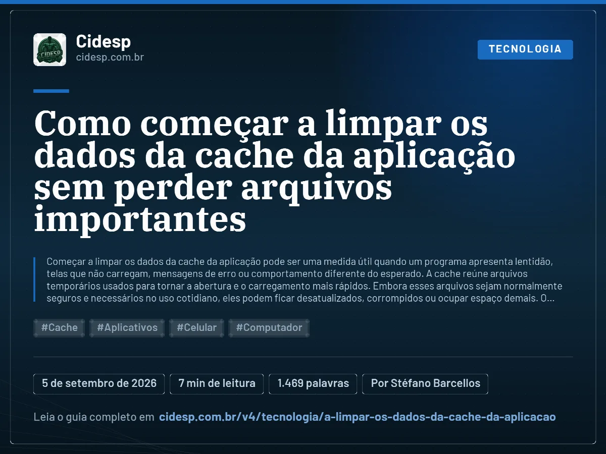 Cartão do artigo “Como começar a limpar os dados da cache da aplicação sem perder arquivos importantes”, com resumo, data de publicação e endereço da página.