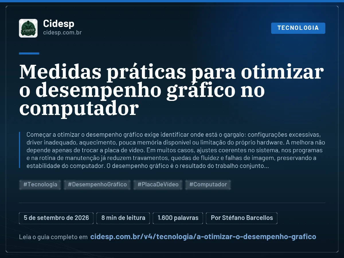 Cartão do artigo “Medidas práticas para otimizar o desempenho gráfico no computador”, com resumo, data de publicação e endereço da página.