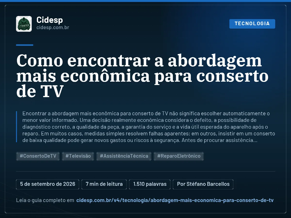 Cartão do artigo “Como encontrar a abordagem mais econômica para conserto de TV”, com resumo, data de publicação e endereço da página.