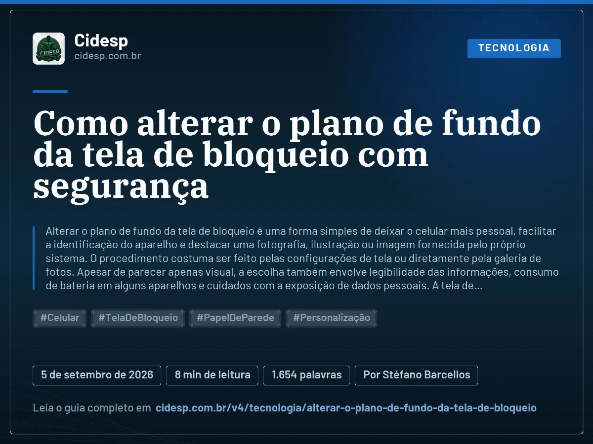 Cartão do artigo “Como alterar o plano de fundo da tela de bloqueio com segurança”, com resumo, data de publicação e endereço da página.