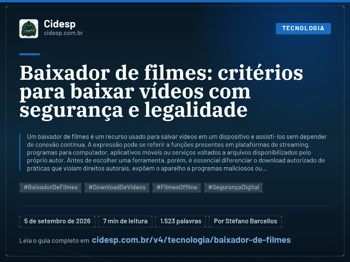 Cartão do artigo “Baixador de filmes: critérios para baixar vídeos com segurança e legalidade”, com resumo, data de publicação e endereço da página.