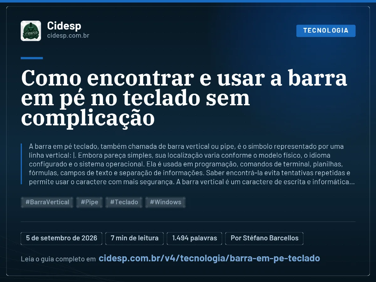 Cartão do artigo “Como encontrar e usar a barra em pé no teclado sem complicação”, com resumo, data de publicação e endereço da página.