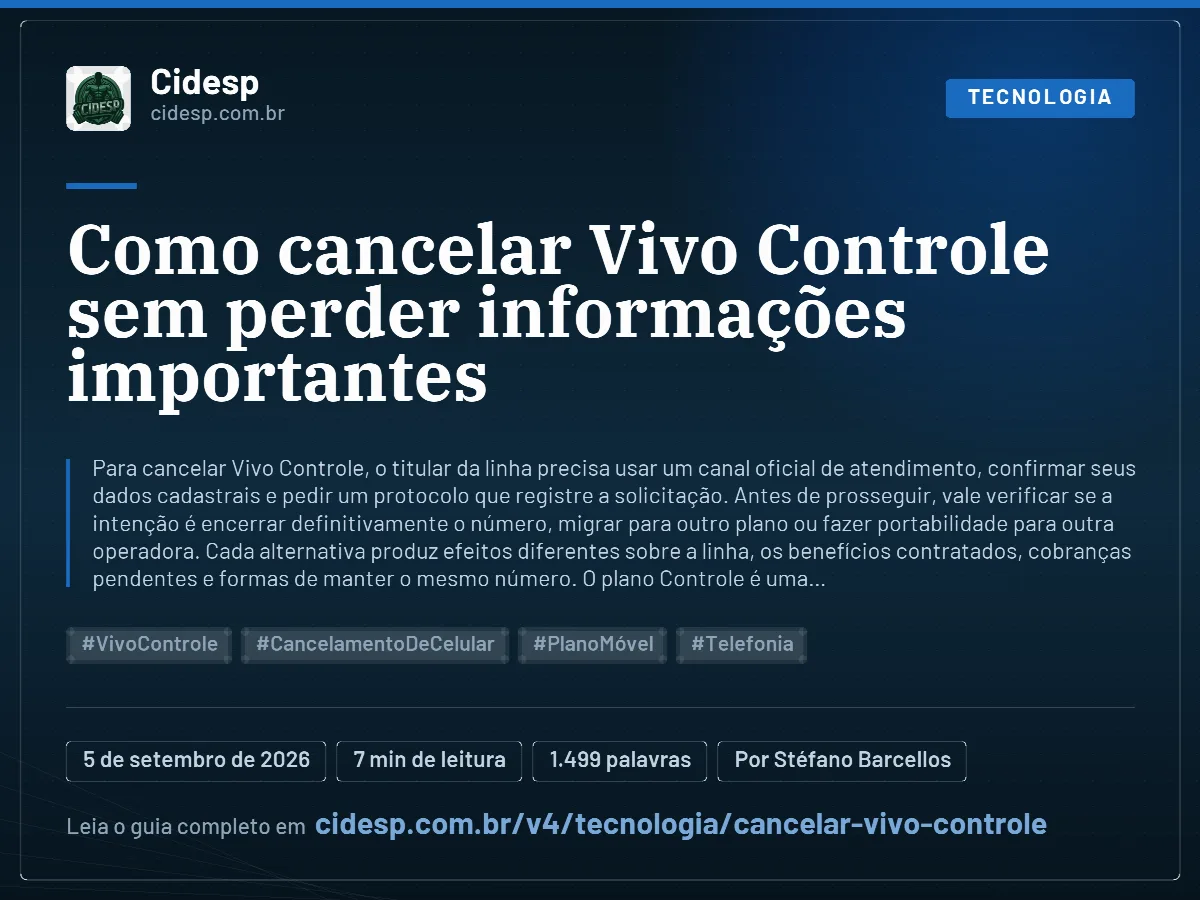 Cartão do artigo “Como cancelar Vivo Controle sem perder informações importantes”, com resumo, data de publicação e endereço da página.