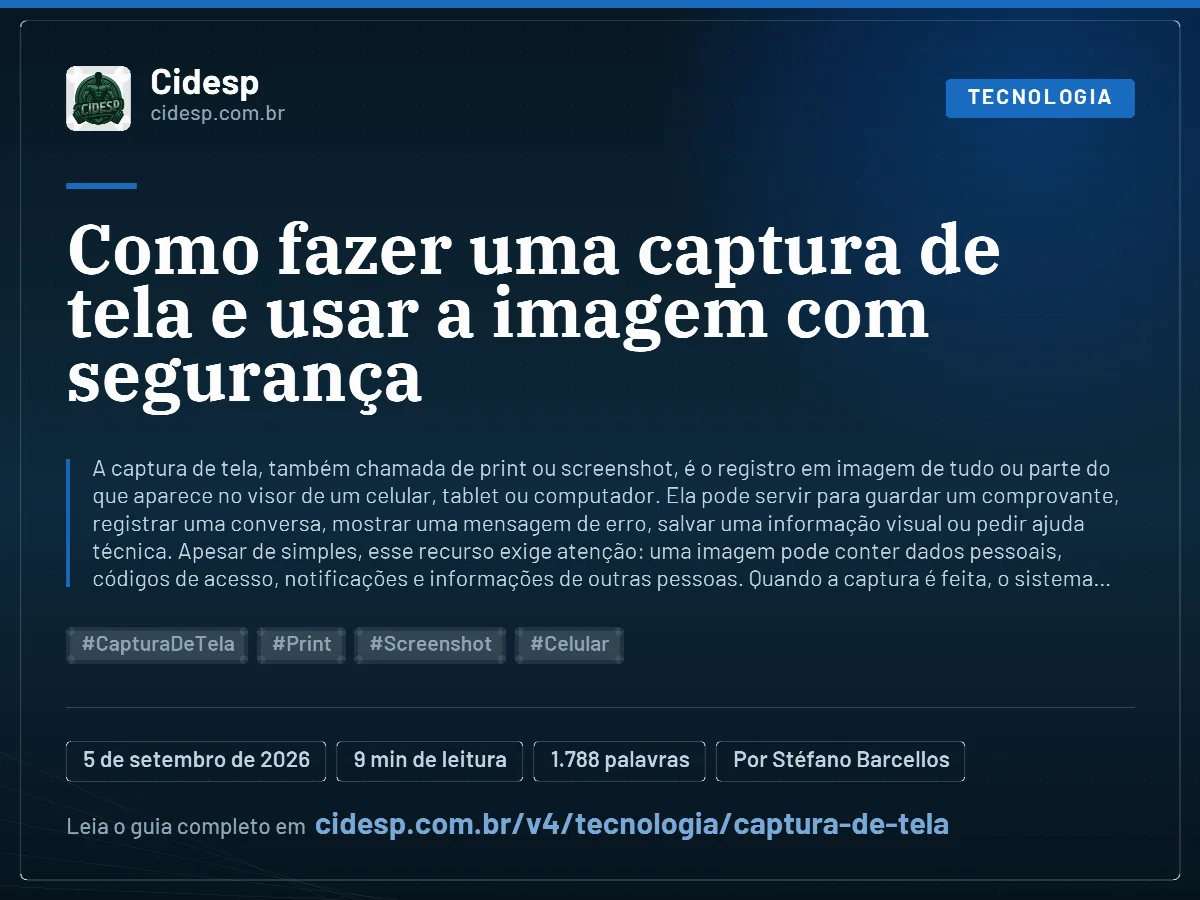 Cartão do artigo “Como fazer uma captura de tela e usar a imagem com segurança”, com resumo, data de publicação e endereço da página.