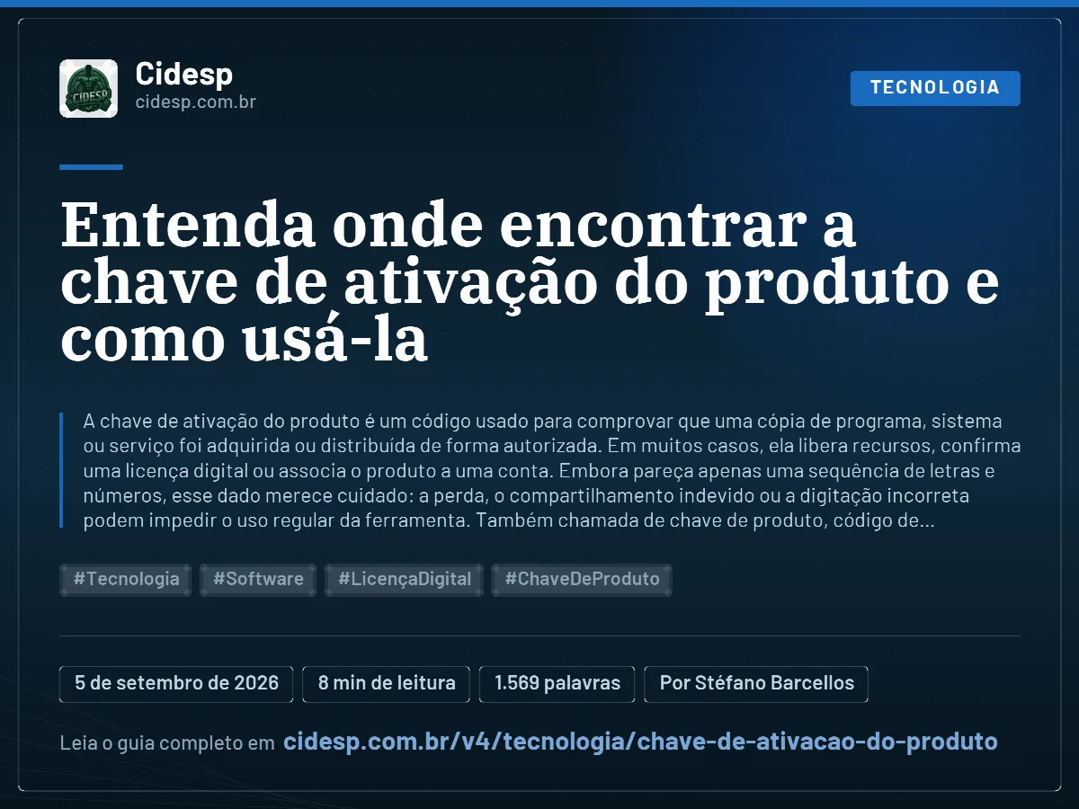 Cartão do artigo “Entenda onde encontrar a chave de ativação do produto e como usá-la”, com resumo, data de publicação e endereço da página.