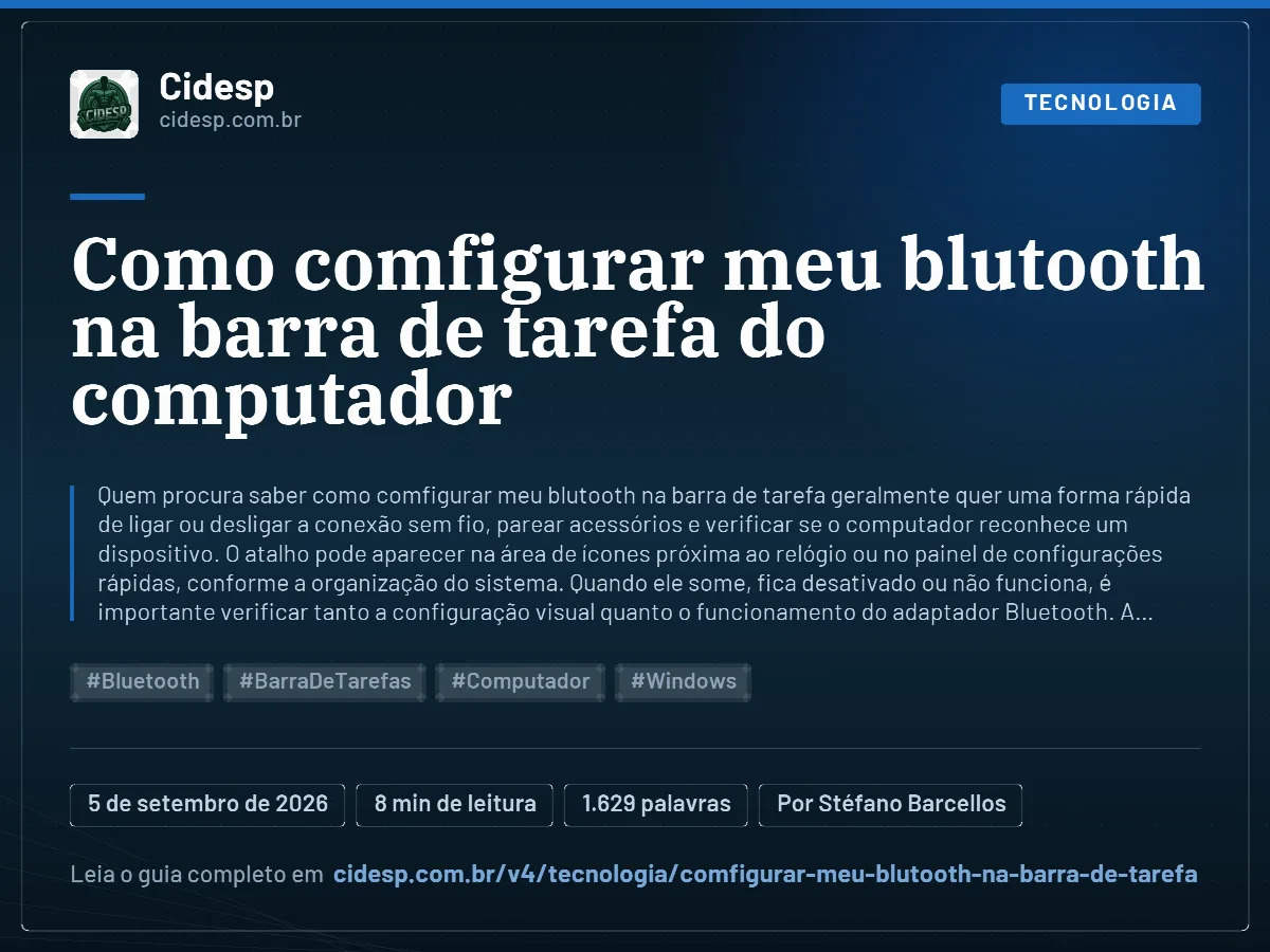 Cartão do artigo “Como comfigurar meu blutooth na barra de tarefa do computador”, com resumo, data de publicação e endereço da página.