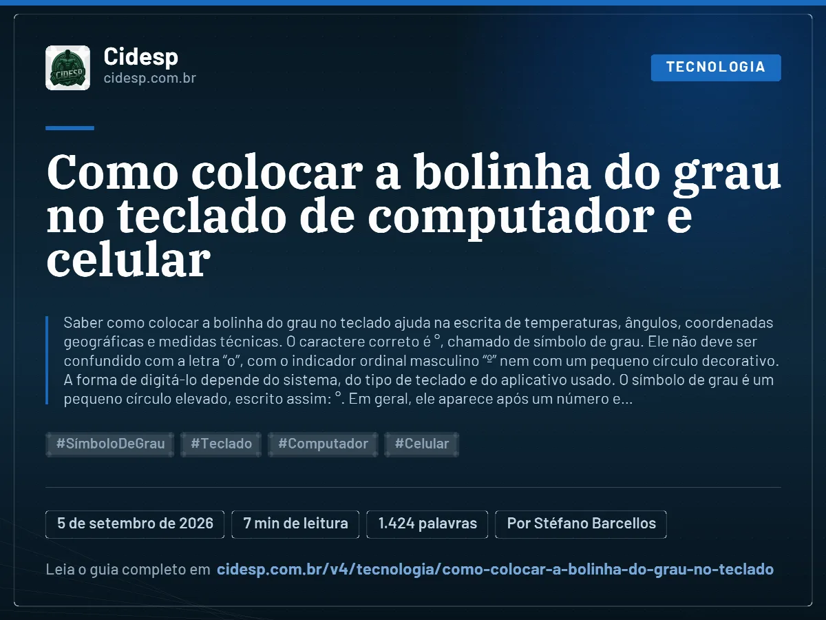 Cartão do artigo “Como colocar a bolinha do grau no teclado de computador e celular”, com resumo, data de publicação e endereço da página.