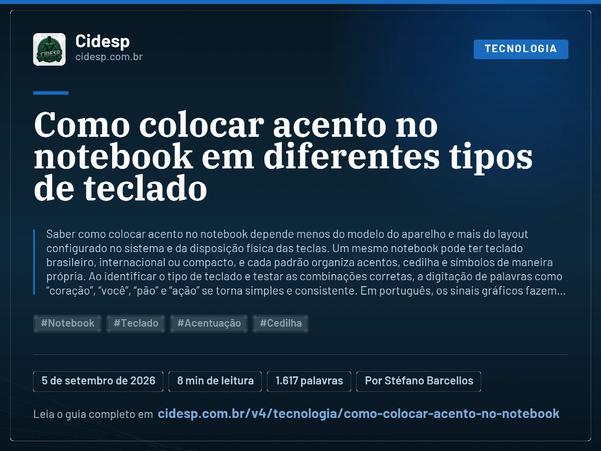 Cartão do artigo “Como colocar acento no notebook em diferentes tipos de teclado”, com resumo, data de publicação e endereço da página.