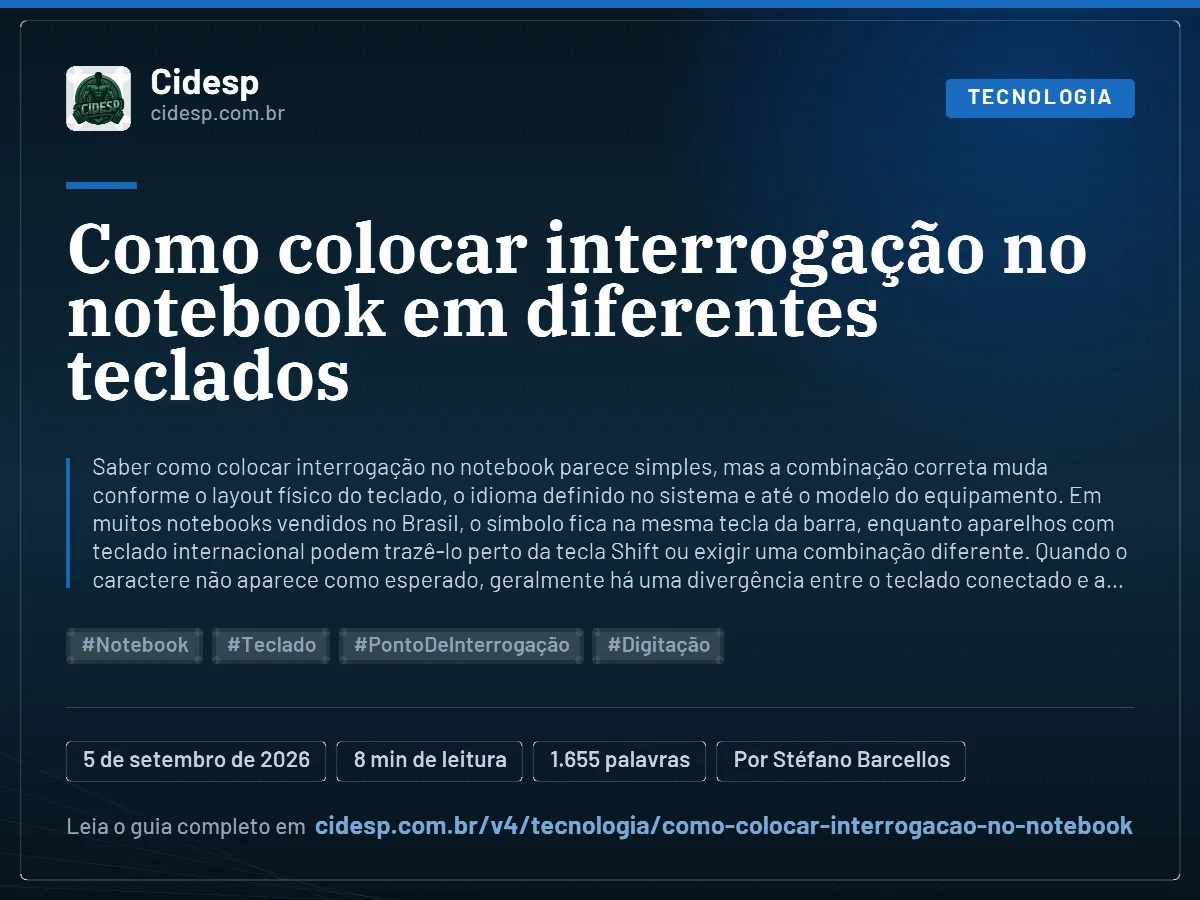Cartão do artigo “Como colocar interrogação no notebook em diferentes teclados”, com resumo, data de publicação e endereço da página.