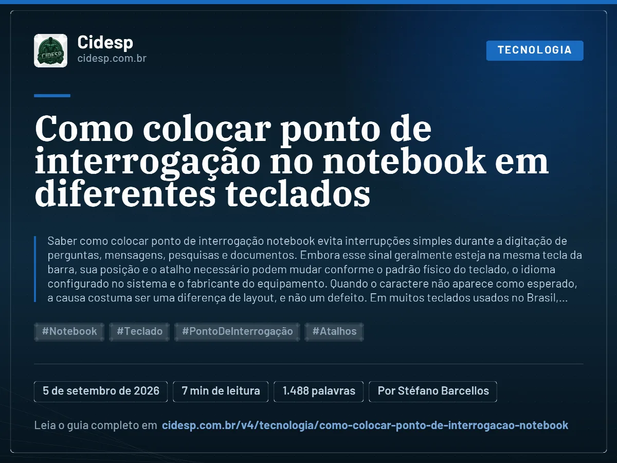 Cartão do artigo “Como colocar ponto de interrogação no notebook em diferentes teclados”, com resumo, data de publicação e endereço da página.