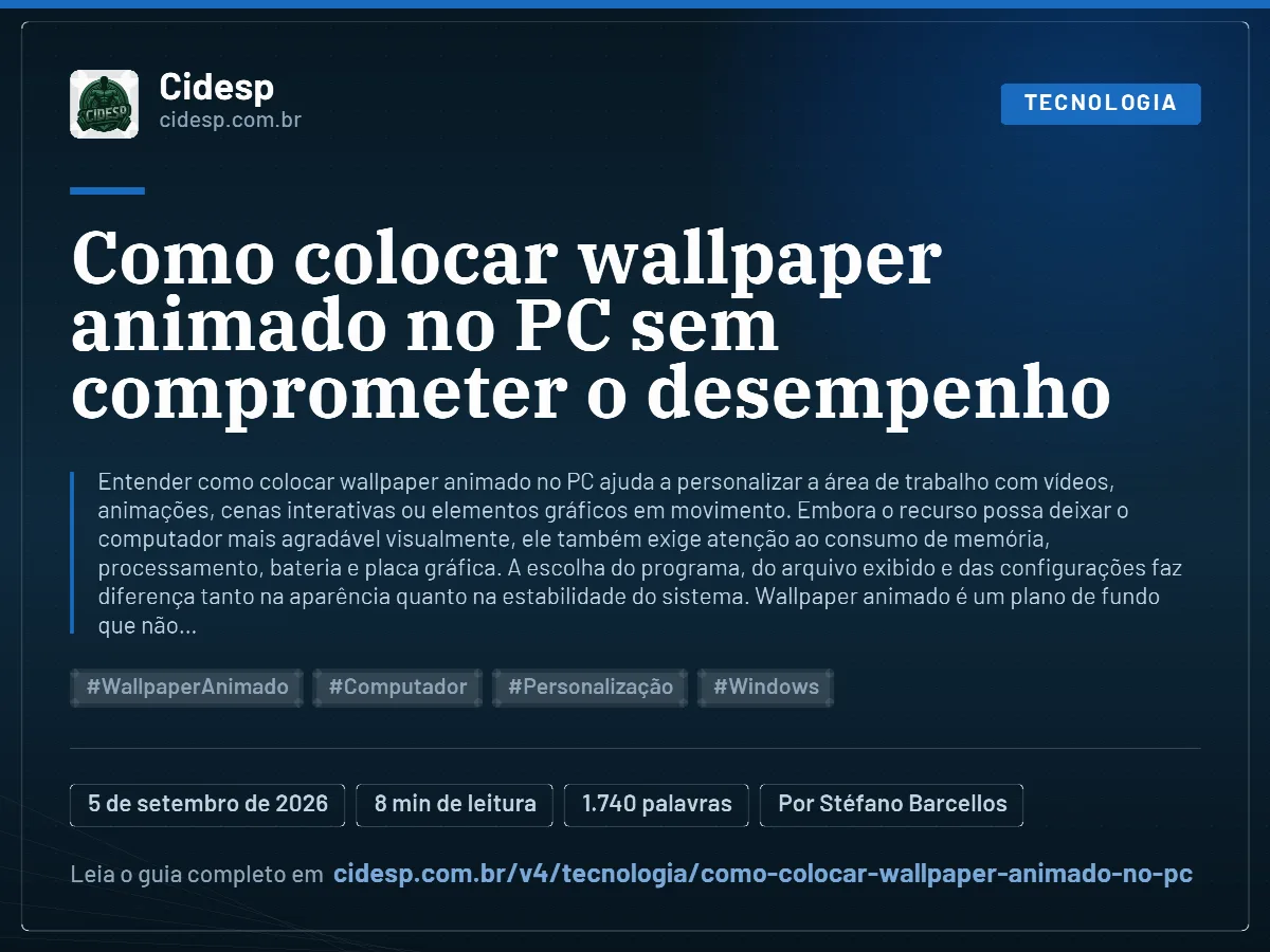 Cartão do artigo “Como colocar wallpaper animado no PC sem comprometer o desempenho”, com resumo, data de publicação e endereço da página.
