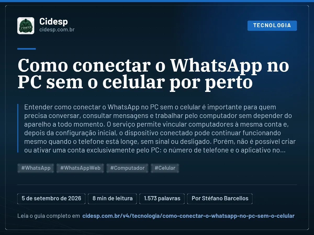 Cartão do artigo “Como conectar o WhatsApp no PC sem o celular por perto”, com resumo, data de publicação e endereço da página.