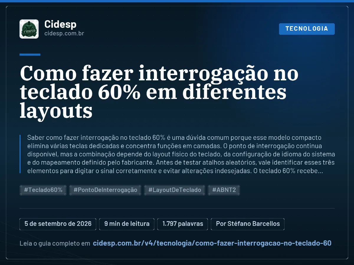 Cartão do artigo “Como fazer interrogação no teclado 60% em diferentes layouts”, com resumo, data de publicação e endereço da página.