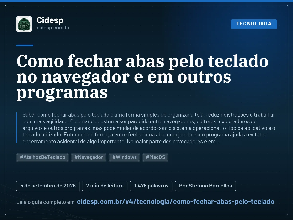 Cartão do artigo “Como fechar abas pelo teclado no navegador e em outros programas”, com resumo, data de publicação e endereço da página.