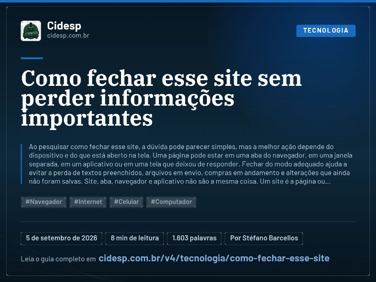 Cartão do artigo “Como fechar esse site sem perder informações importantes”, com resumo, data de publicação e endereço da página.