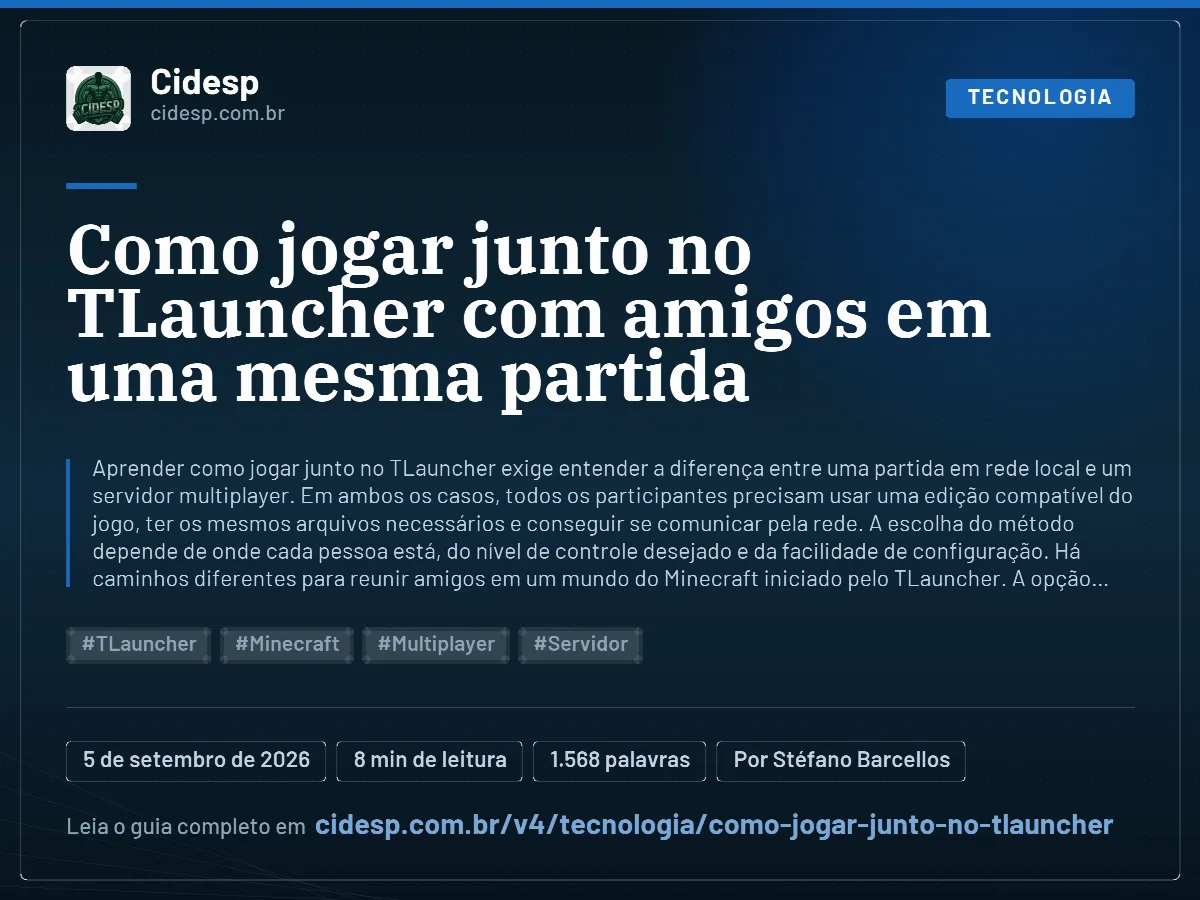 Cartão do artigo “Como jogar junto no TLauncher com amigos em uma mesma partida”, com resumo, data de publicação e endereço da página.