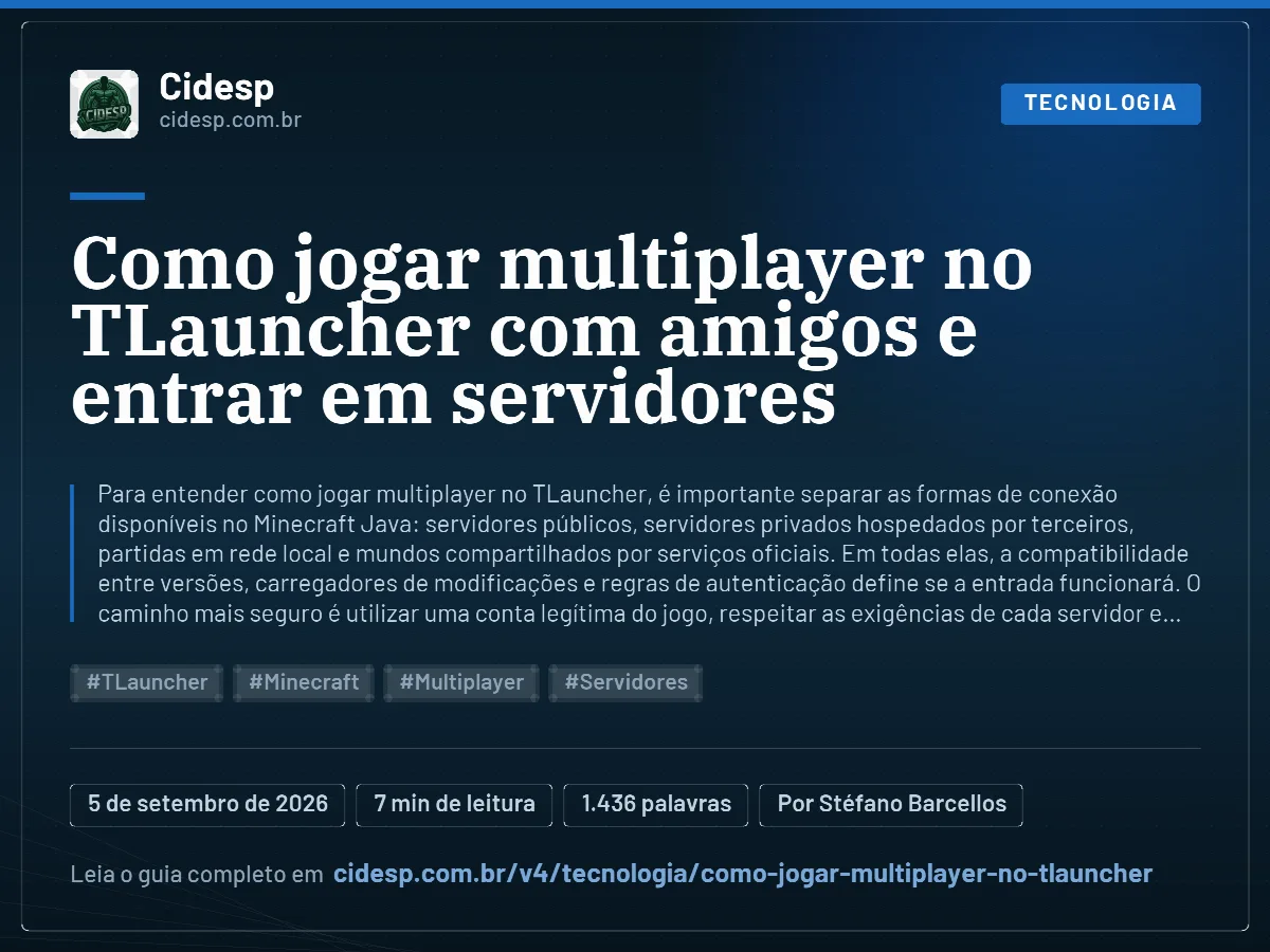 Cartão do artigo “Como jogar multiplayer no TLauncher com amigos e entrar em servidores”, com resumo, data de publicação e endereço da página.