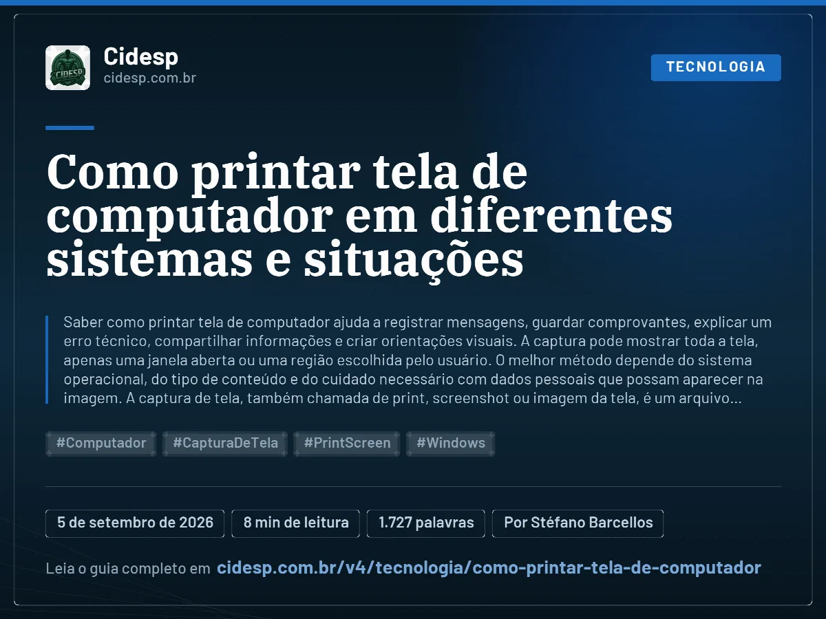 Cartão do artigo “Como printar tela de computador em diferentes sistemas e situações”, com resumo, data de publicação e endereço da página.