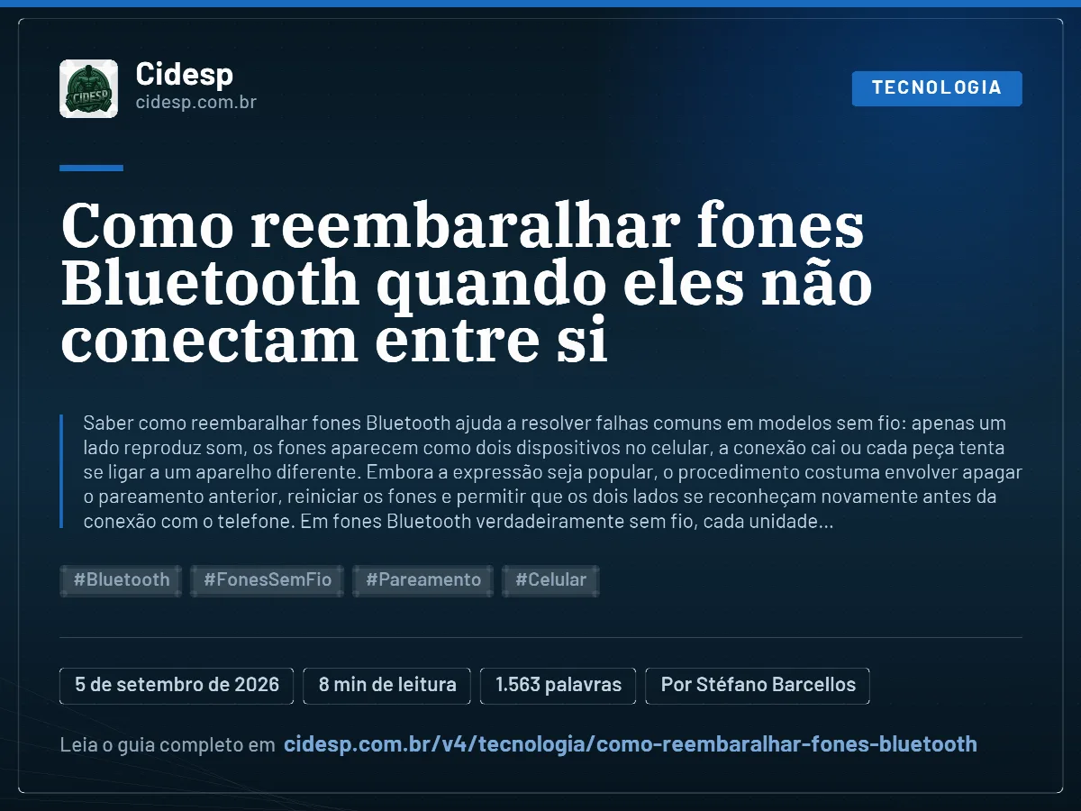 Cartão do artigo “Como reembaralhar fones Bluetooth quando eles não conectam entre si”, com resumo, data de publicação e endereço da página.
