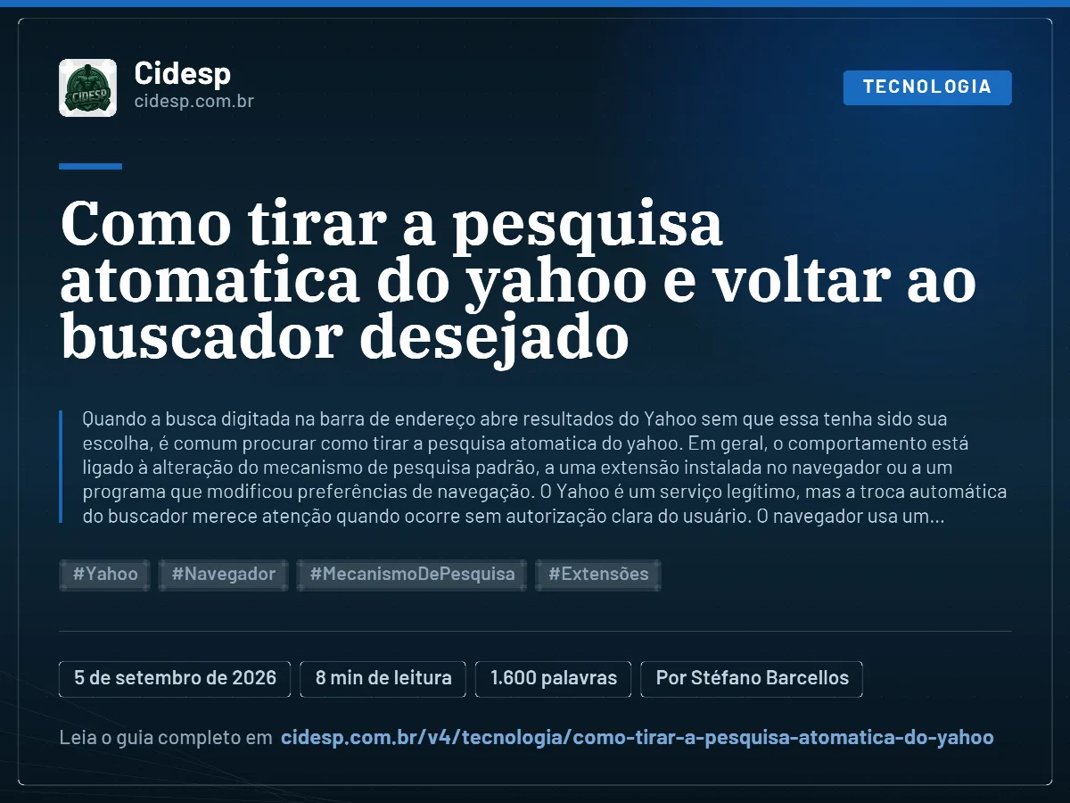Cartão do artigo “Como tirar a pesquisa atomatica do yahoo e voltar ao buscador desejado”, com resumo, data de publicação e endereço da página.