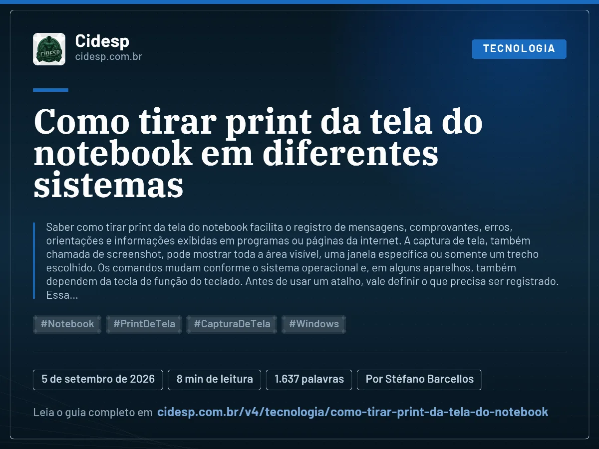 Cartão do artigo “Como tirar print da tela do notebook em diferentes sistemas”, com resumo, data de publicação e endereço da página.