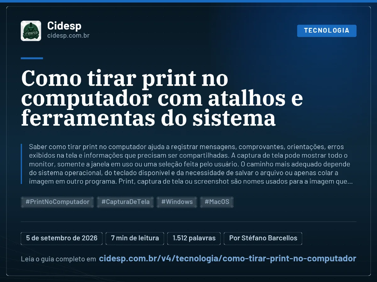 Cartão do artigo “Como tirar print no computador com atalhos e ferramentas do sistema”, com resumo, data de publicação e endereço da página.