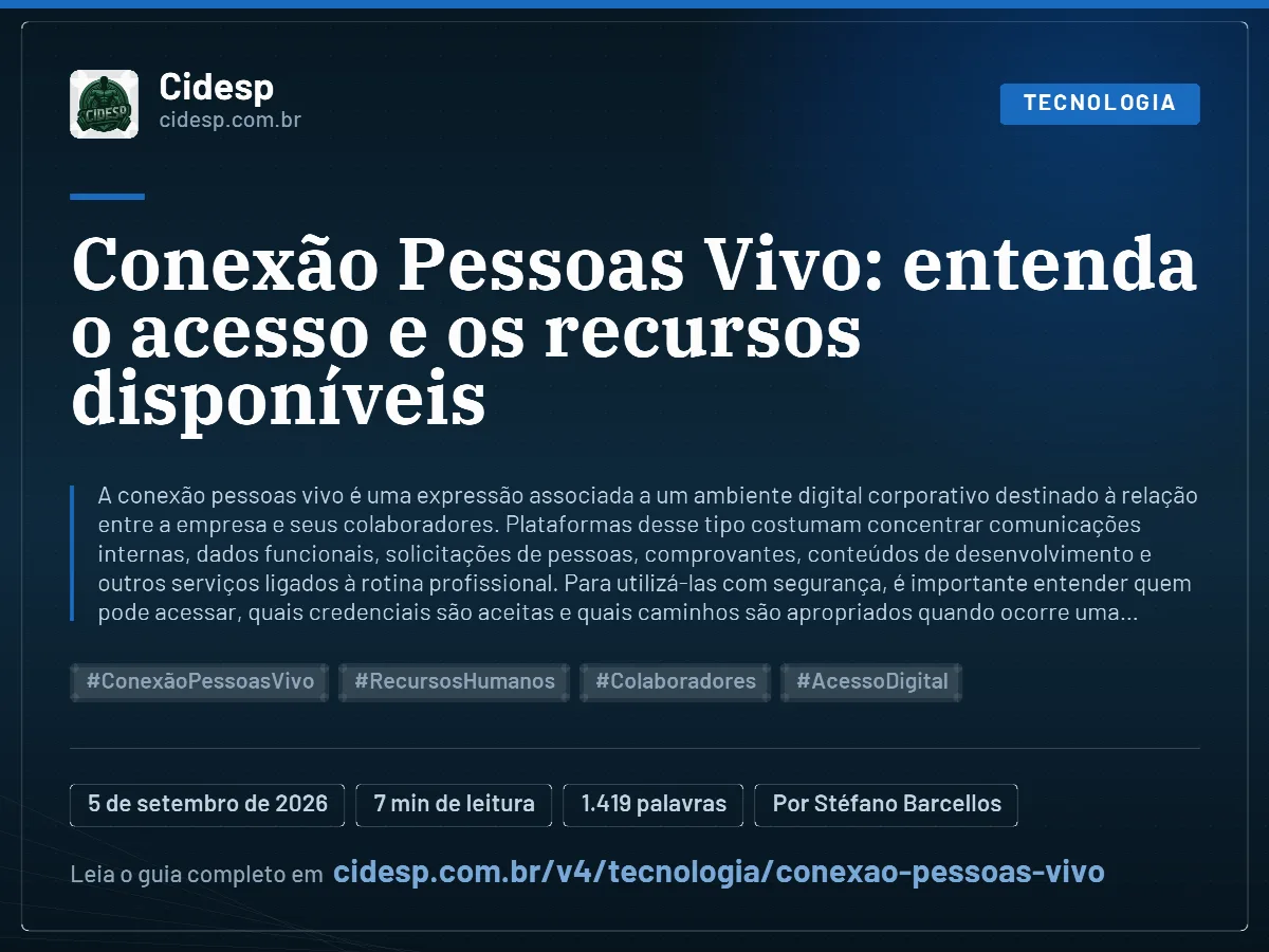 Cartão do artigo “Conexão Pessoas Vivo: entenda o acesso e os recursos disponíveis”, com resumo, data de publicação e endereço da página.