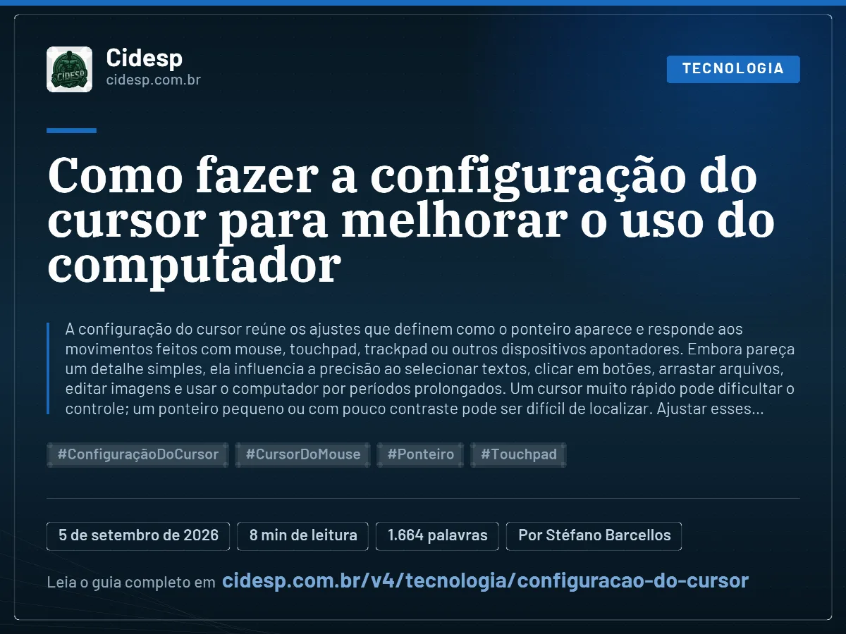 Cartão do artigo “Como fazer a configuração do cursor para melhorar o uso do computador”, com resumo, data de publicação e endereço da página.