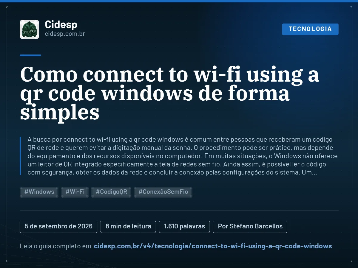 Cartão do artigo “Como connect to wi-fi using a qr code windows de forma simples”, com resumo, data de publicação e endereço da página.