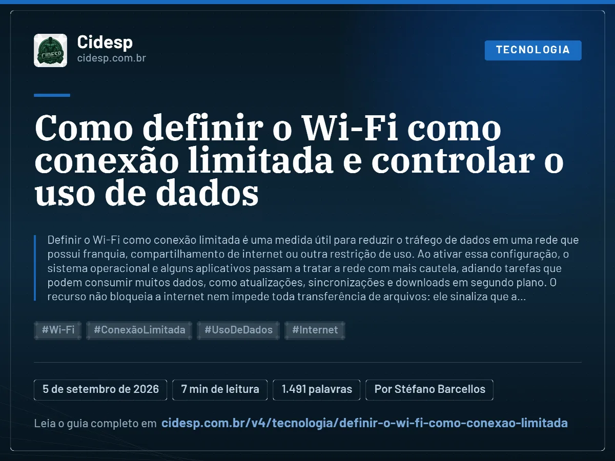 Cartão do artigo “Como definir o Wi-Fi como conexão limitada e controlar o uso de dados”, com resumo, data de publicação e endereço da página.