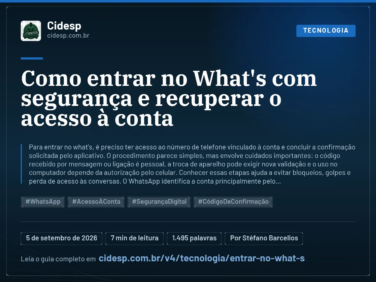 Cartão do artigo “Como entrar no What's com segurança e recuperar o acesso à conta”, com resumo, data de publicação e endereço da página.