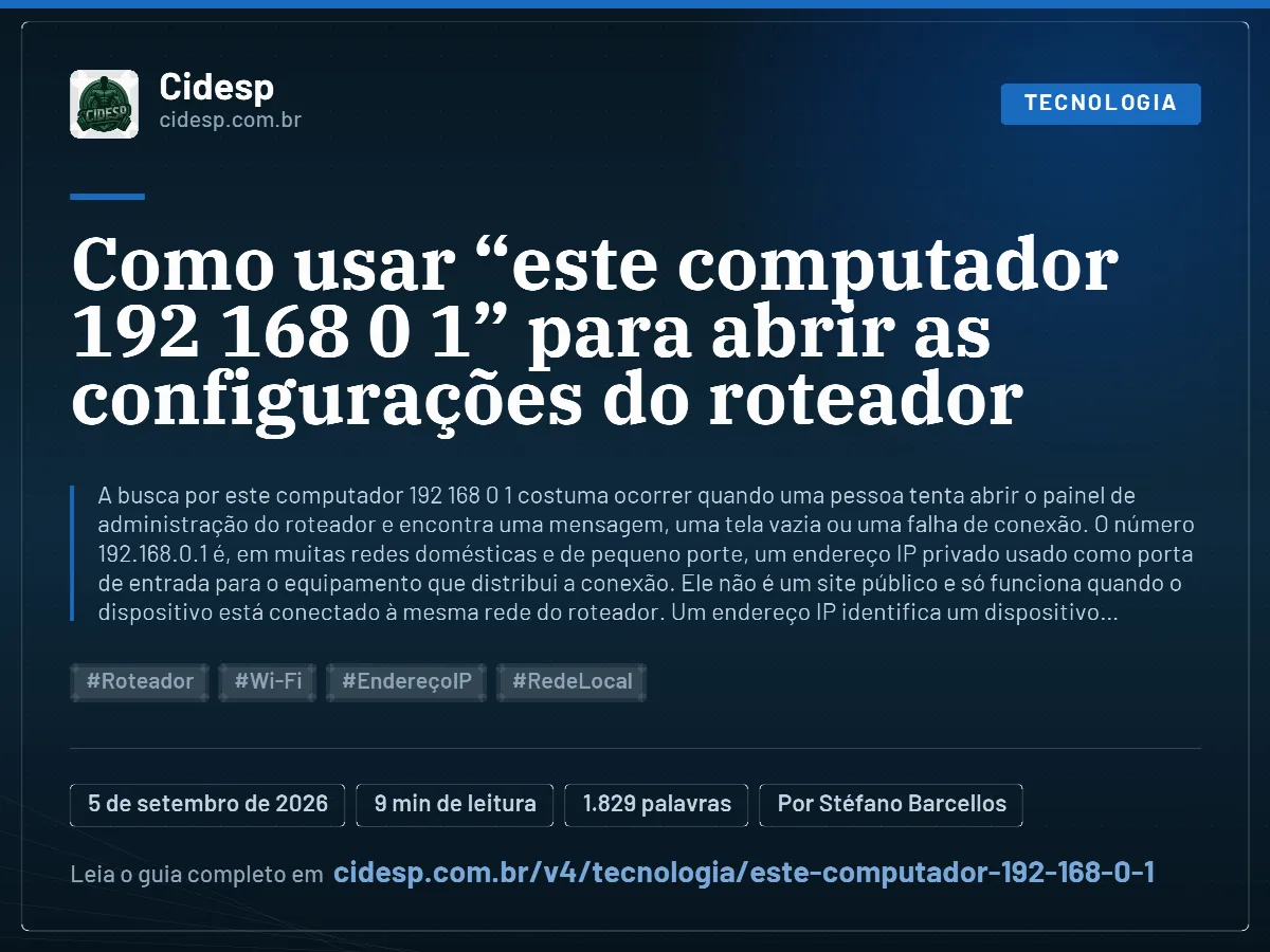 Cartão do artigo “Como usar “este computador 192 168 0 1” para abrir as configurações do roteador”, com resumo, data de publicação e endereço da página.