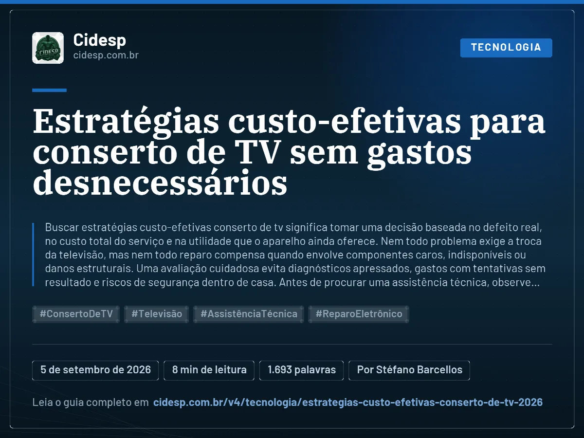 Cartão do artigo “Estratégias custo-efetivas para conserto de TV sem gastos desnecessários”, com resumo, data de publicação e endereço da página.