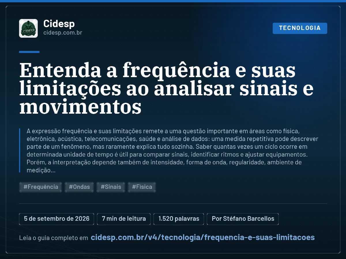 Cartão do artigo “Entenda a frequência e suas limitações ao analisar sinais e movimentos”, com resumo, data de publicação e endereço da página.
