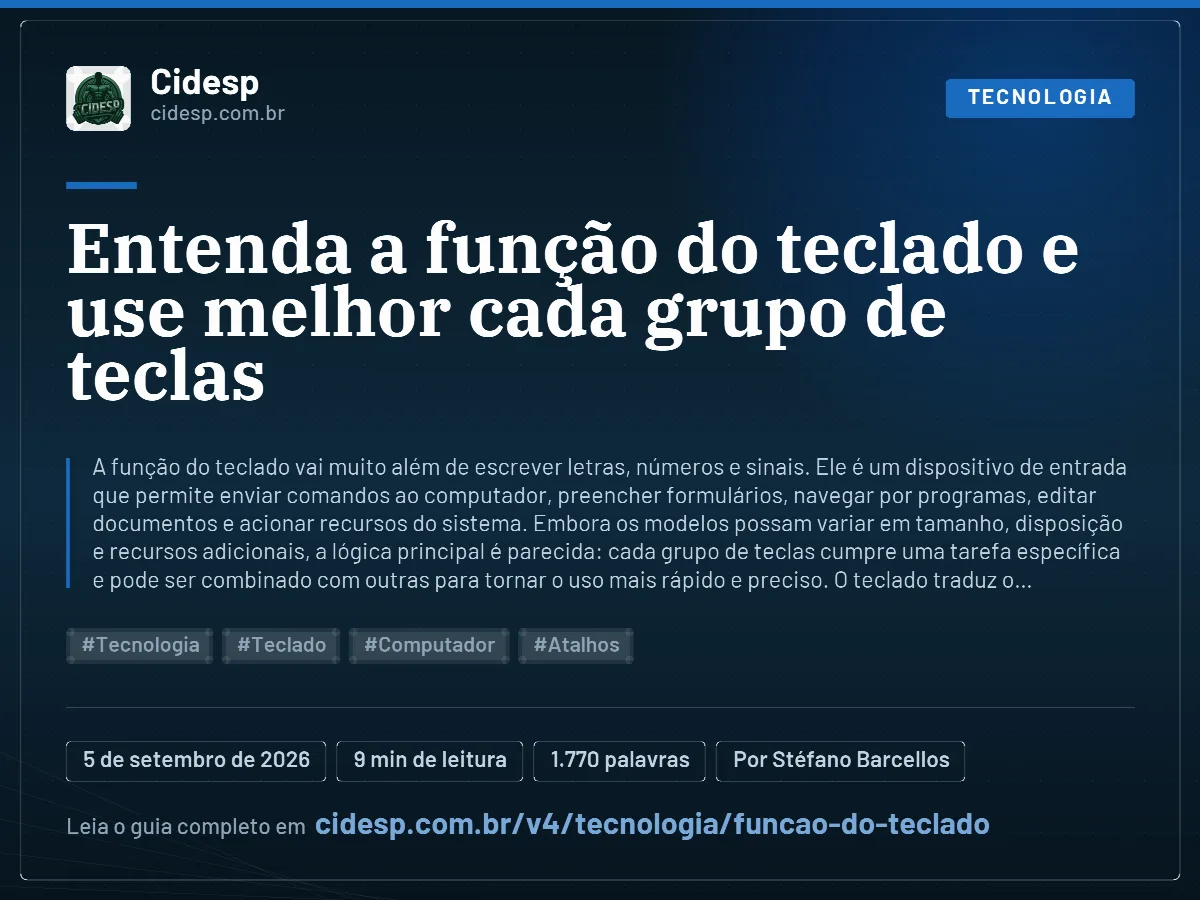 Cartão do artigo “Entenda a função do teclado e use melhor cada grupo de teclas”, com resumo, data de publicação e endereço da página.