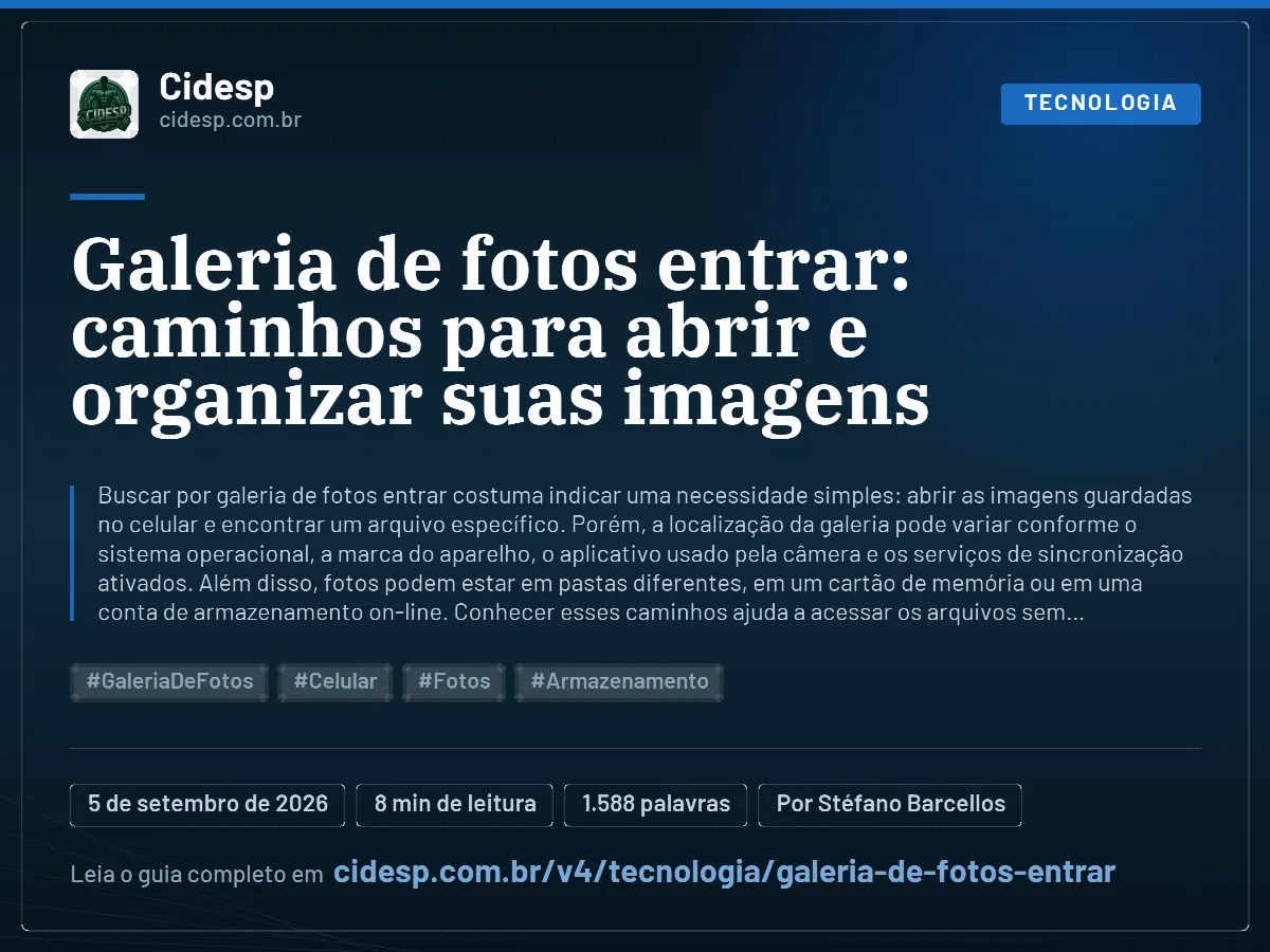 Cartão do artigo “Galeria de fotos entrar: caminhos para abrir e organizar suas imagens”, com resumo, data de publicação e endereço da página.