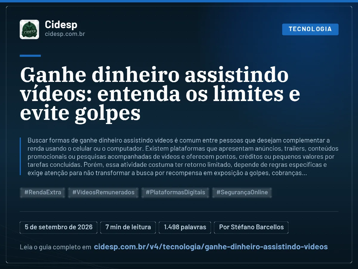 Cartão do artigo “Ganhe dinheiro assistindo vídeos: entenda os limites e evite golpes”, com resumo, data de publicação e endereço da página.