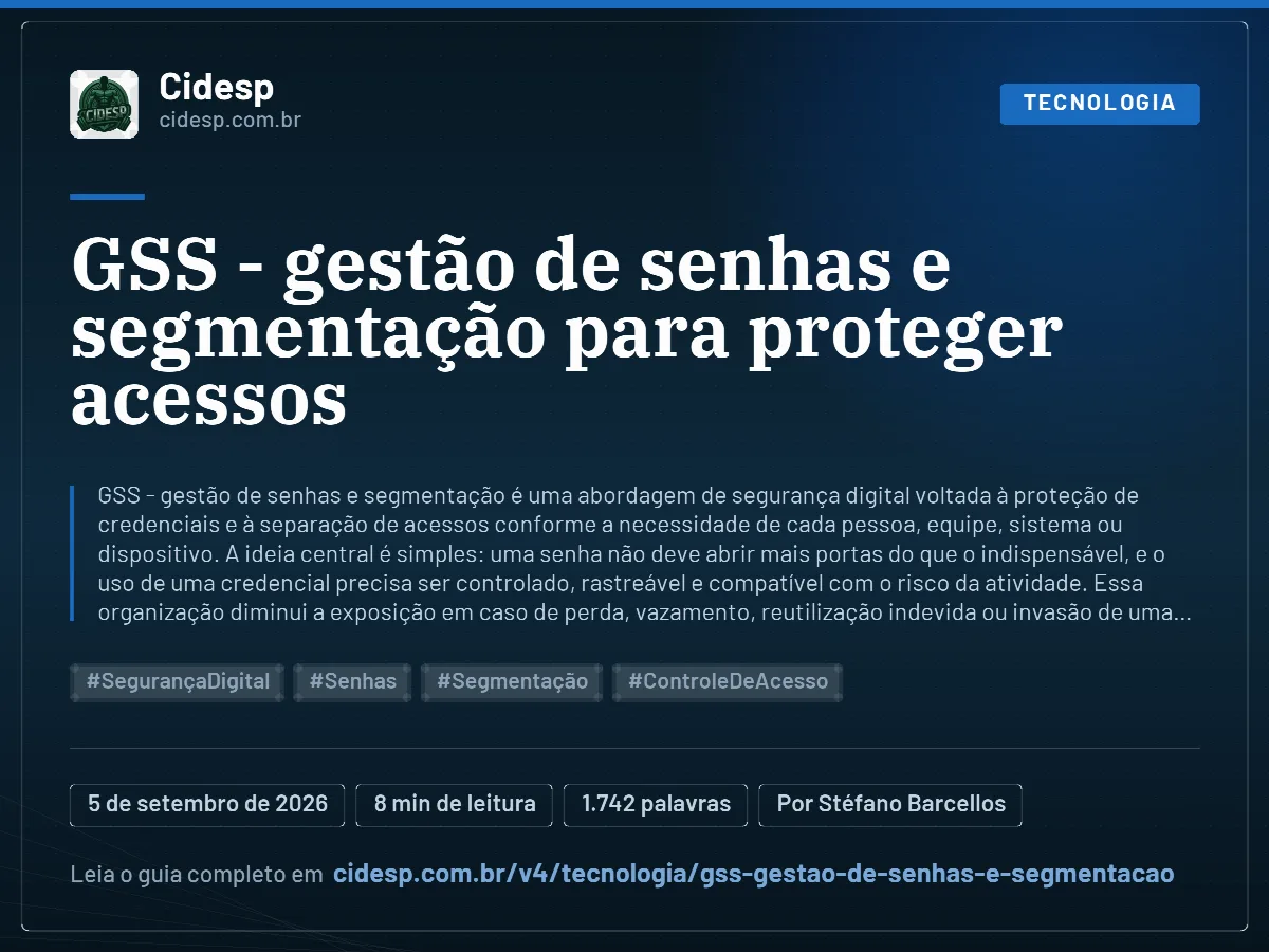 Cartão do artigo “GSS - gestão de senhas e segmentação para proteger acessos”, com resumo, data de publicação e endereço da página.