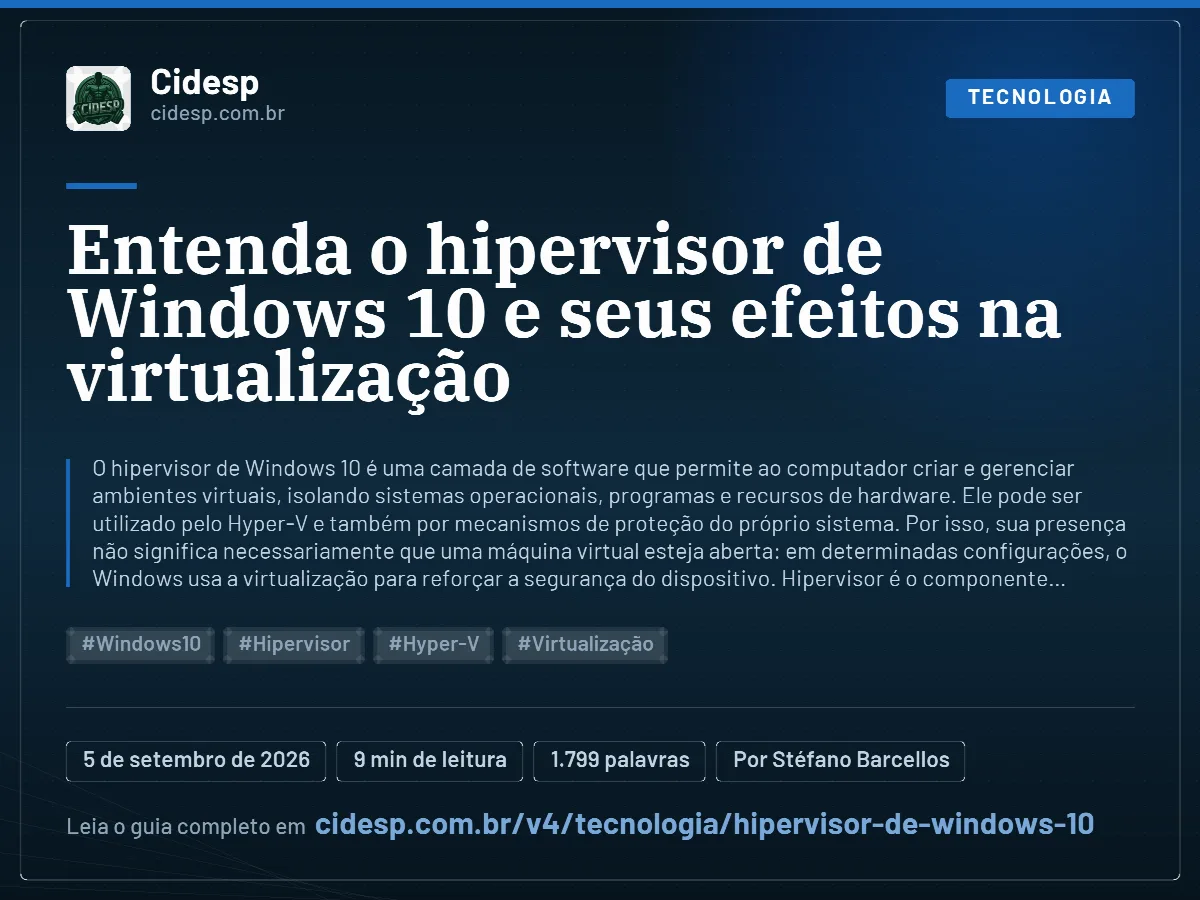 Cartão do artigo “Entenda o hipervisor de Windows 10 e seus efeitos na virtualização”, com resumo, data de publicação e endereço da página.