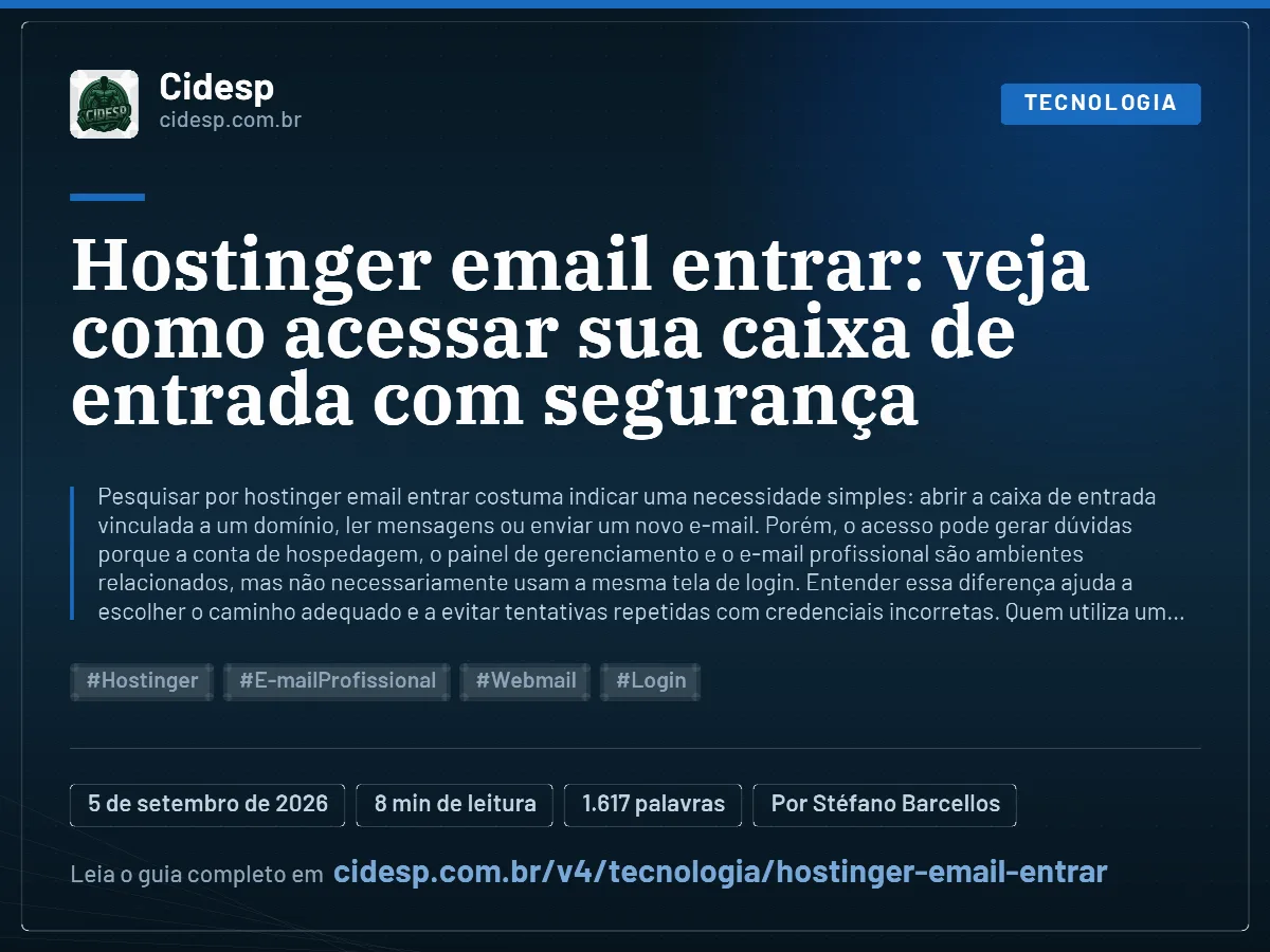 Cartão do artigo “Hostinger email entrar: veja como acessar sua caixa de entrada com segurança”, com resumo, data de publicação e endereço da página.